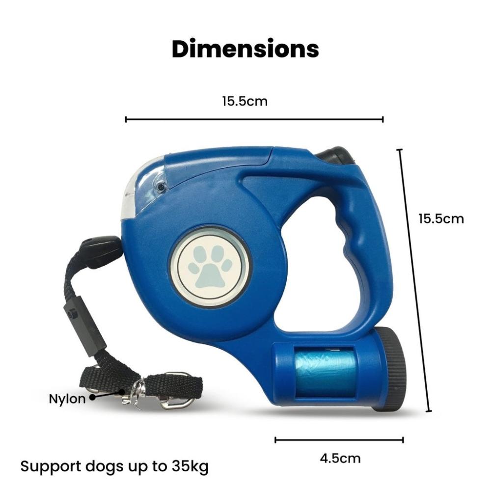 3 in 1 Waste Bag LED Leash with Poop Bags Dispenser - Blue