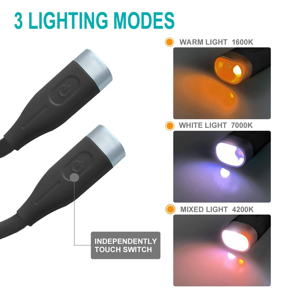 3 Color Adjustable LED Neck Reading Light - Grey