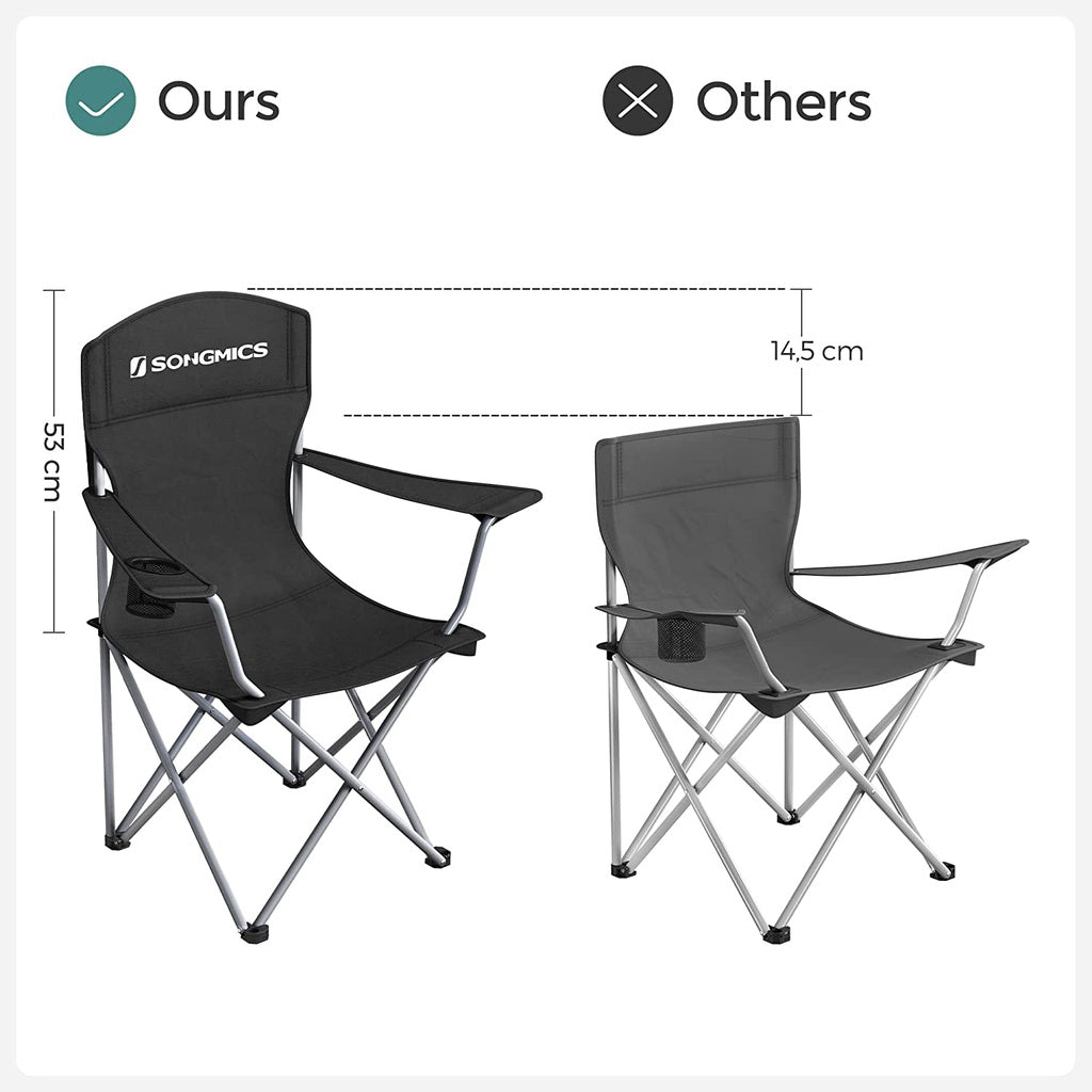 Set of 2 Folding Camping Outdoor Chairs - Black