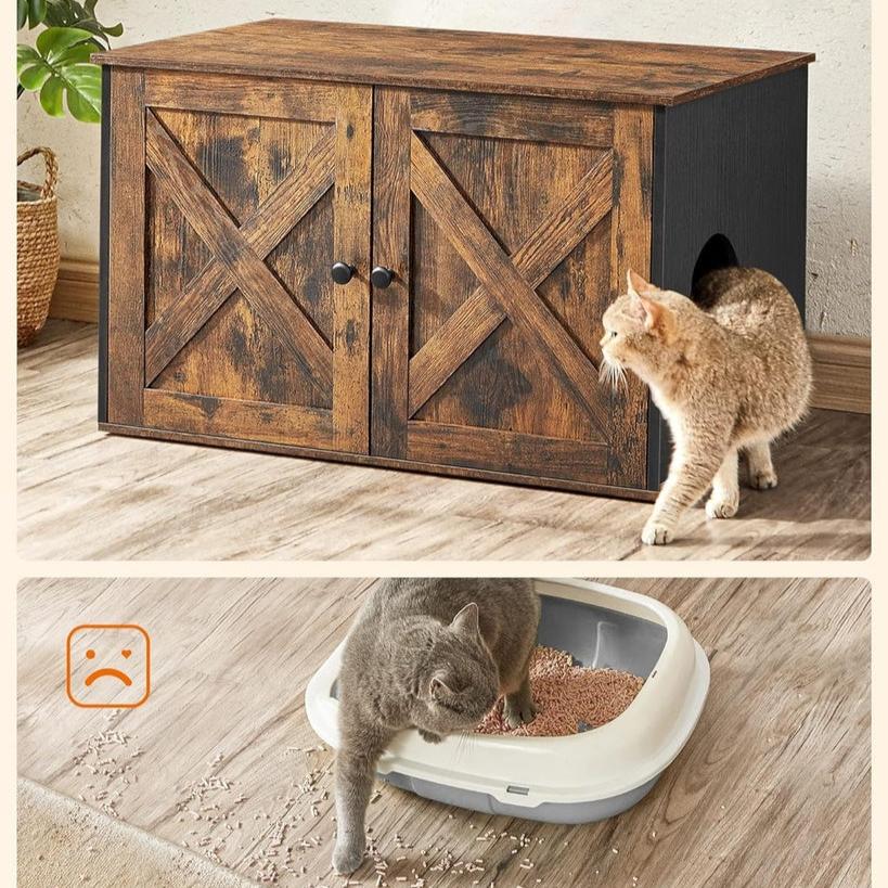 Cat Litter Box with Removable Divider Table - Vintage Brown