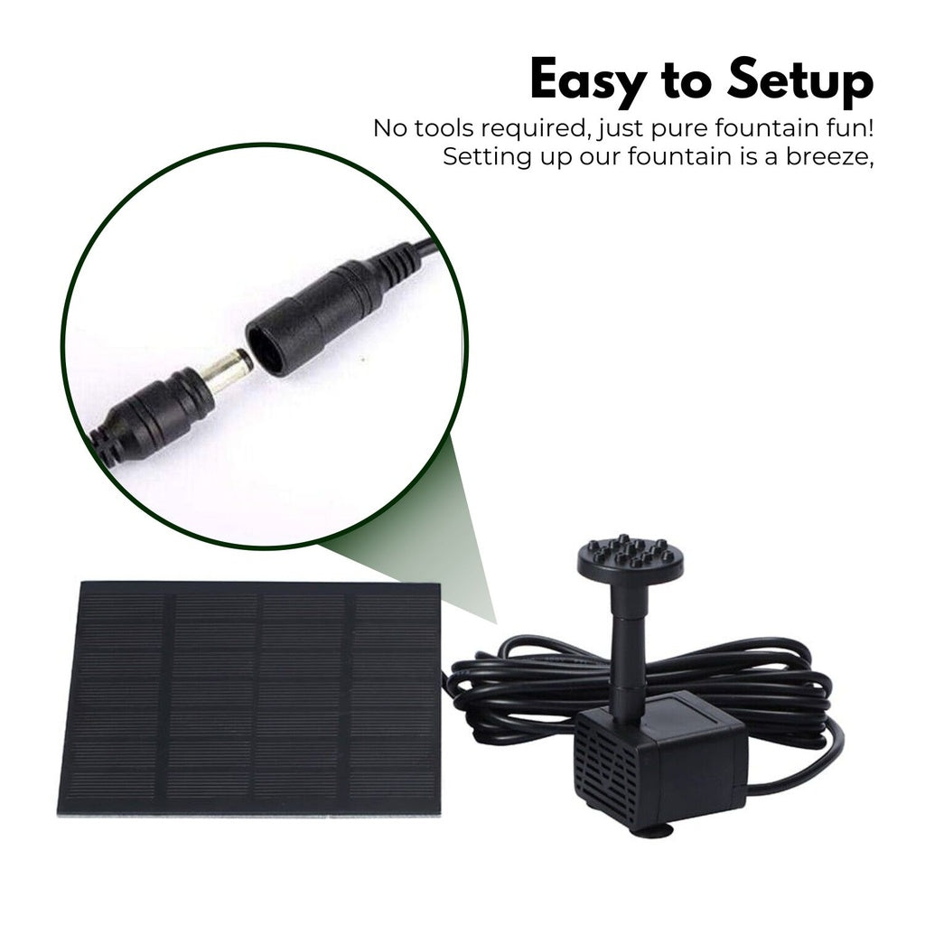 Eco-friendly Solar Water Fountain with 6 Different Nozzles in Black