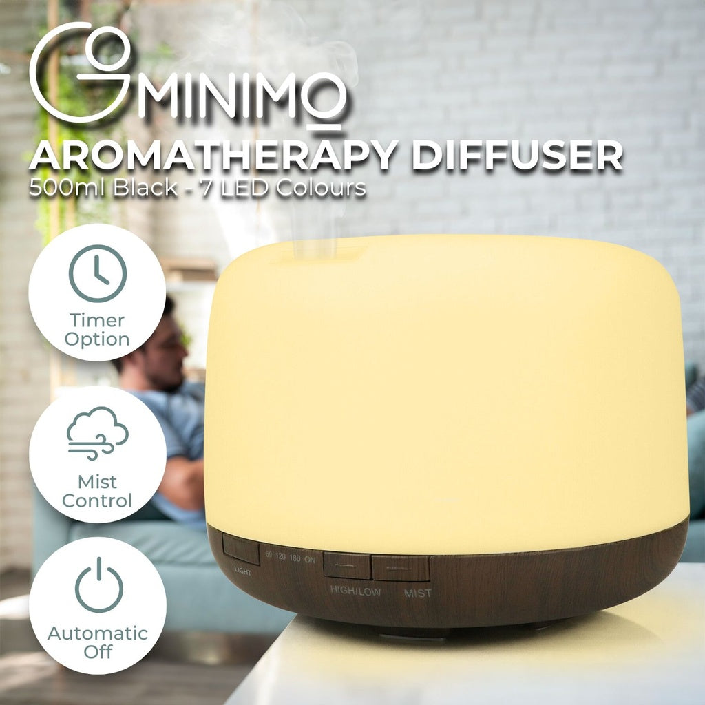 5 in 1 LED Aromatherapy Essential Oil Diffuser - 500ml (Dark Wood Base)