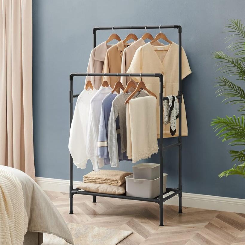 Metal Clothes Rack with 2 Rails Grey