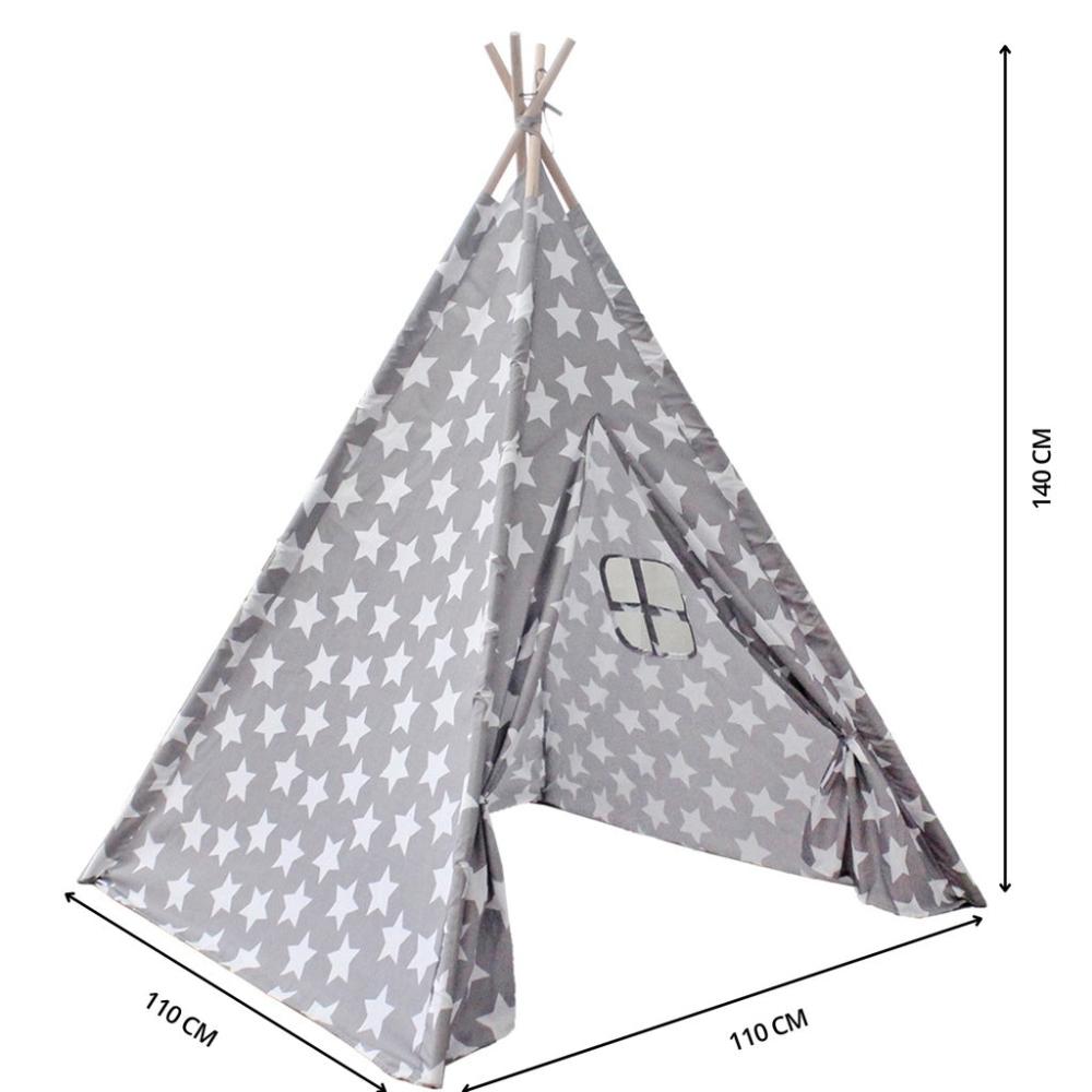 Kids Teepee Tent with Side Window - Grey Star