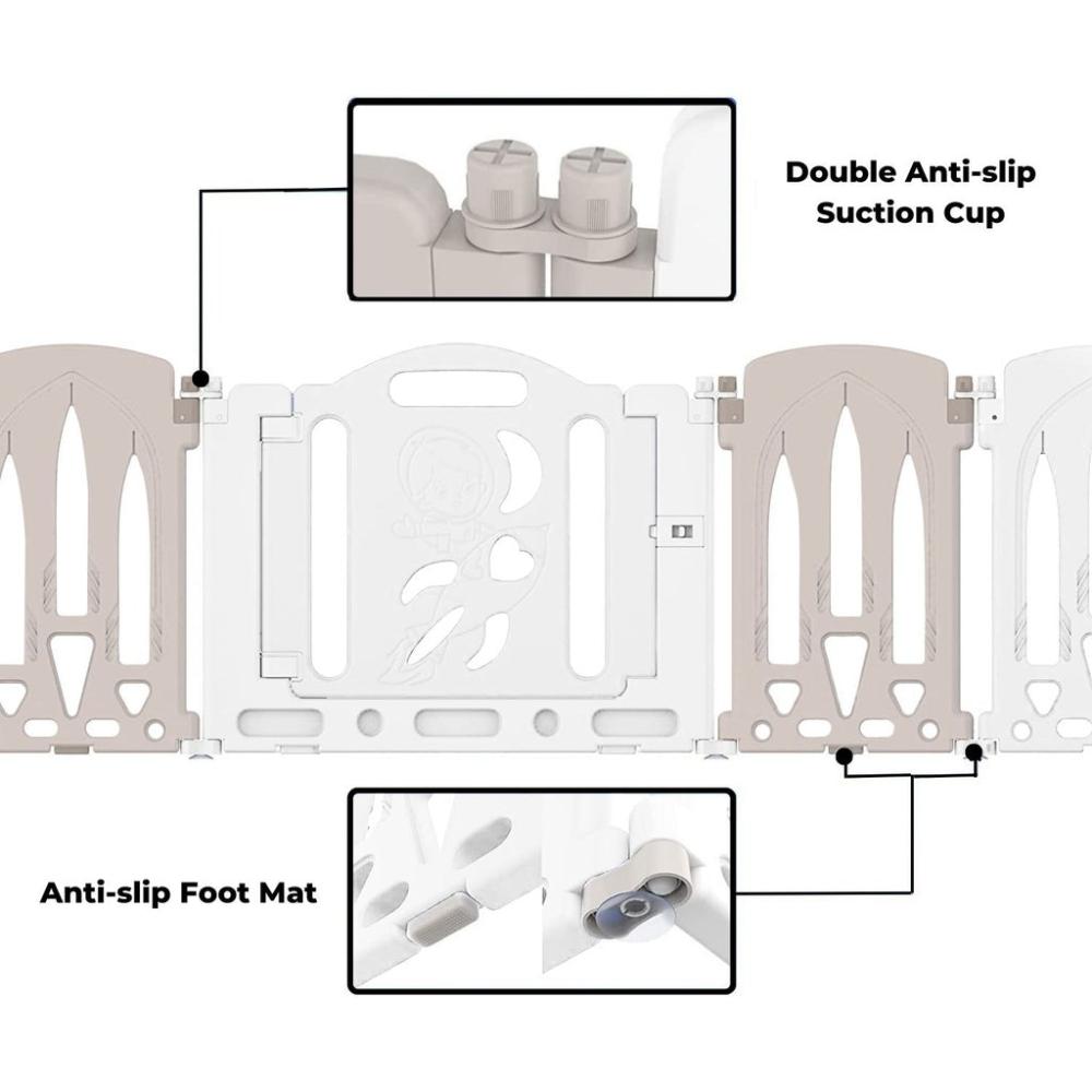 Foldable Baby Playpen with 16 Panels (White Grey)