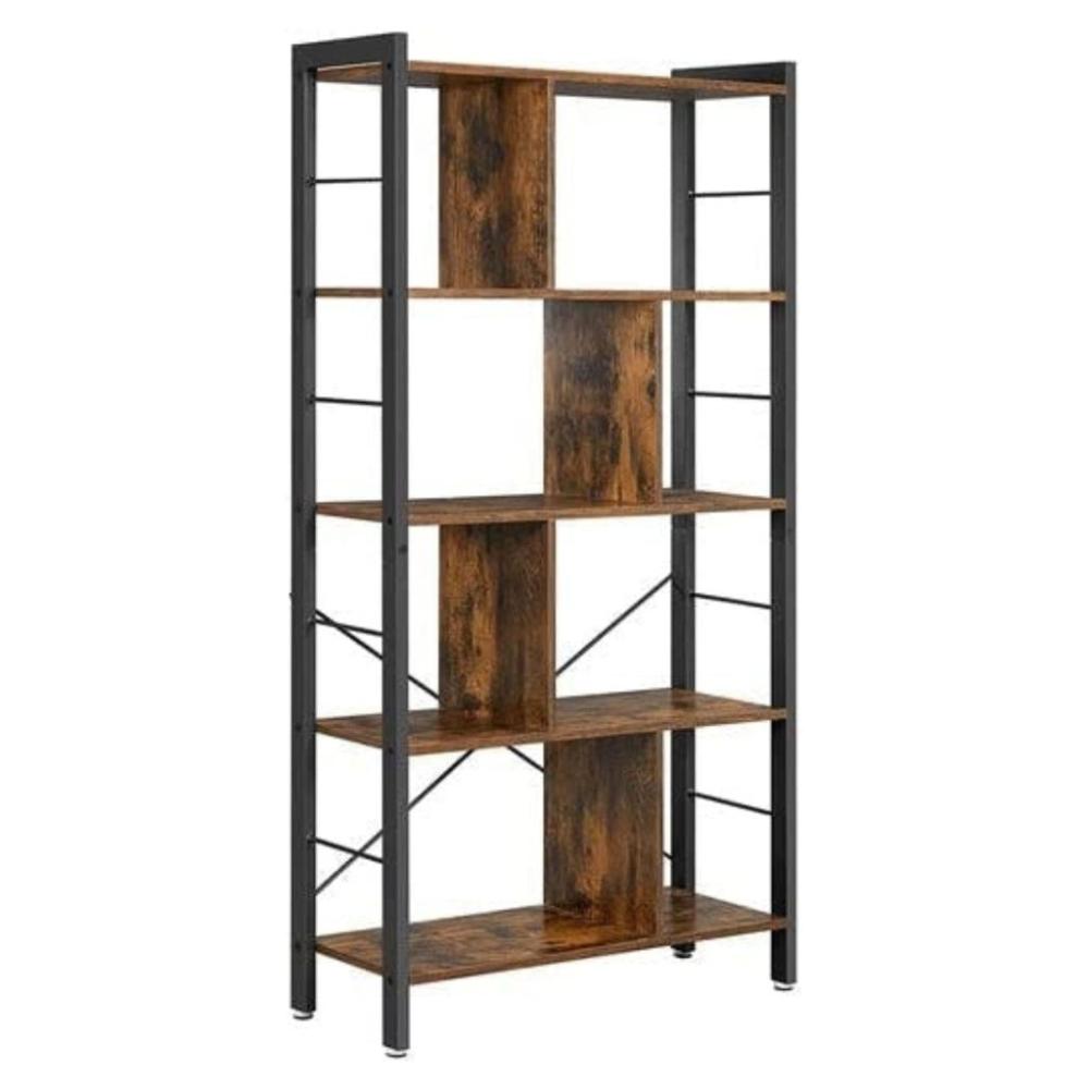 Metal Bookshelf Rustic Brown and Black