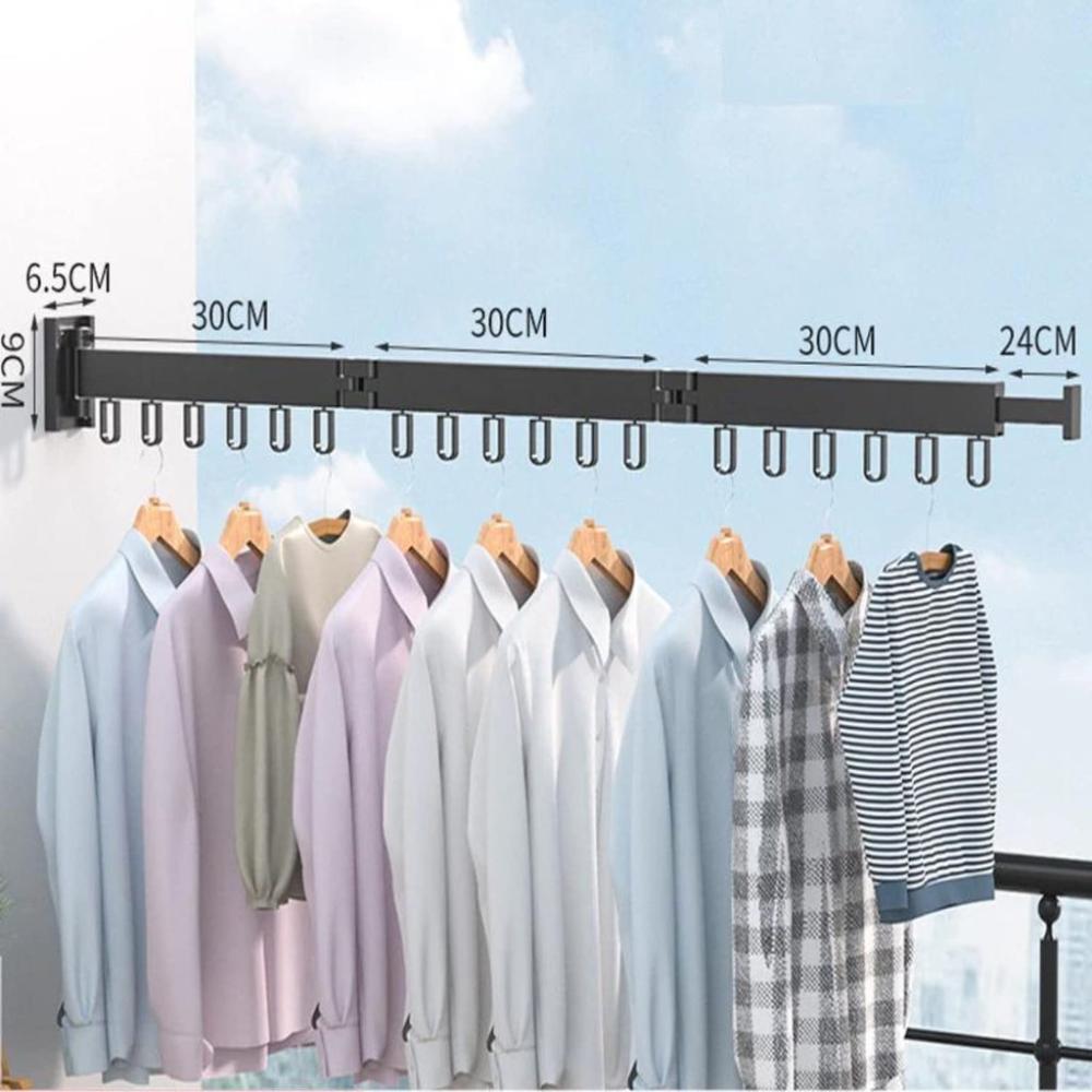 Wall Mount Tri-fold Clothes Rack - Black