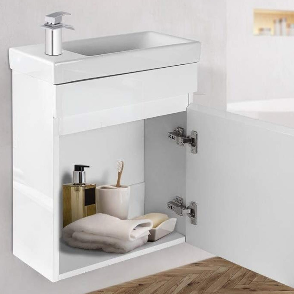 Slim Bathroom Vanity Cabinet with Basin Bowl (White)