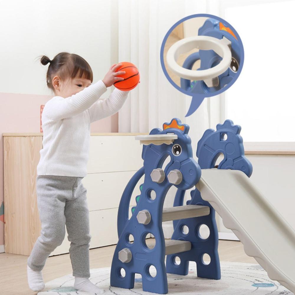 Kids Slide with Basketball Hoop (Blue Horse)