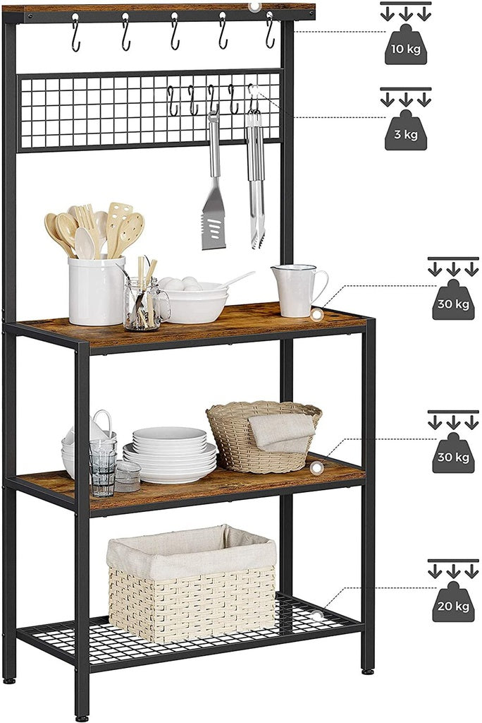 3 Tier Kitchen Storage Shelves with 10 S-Hooks