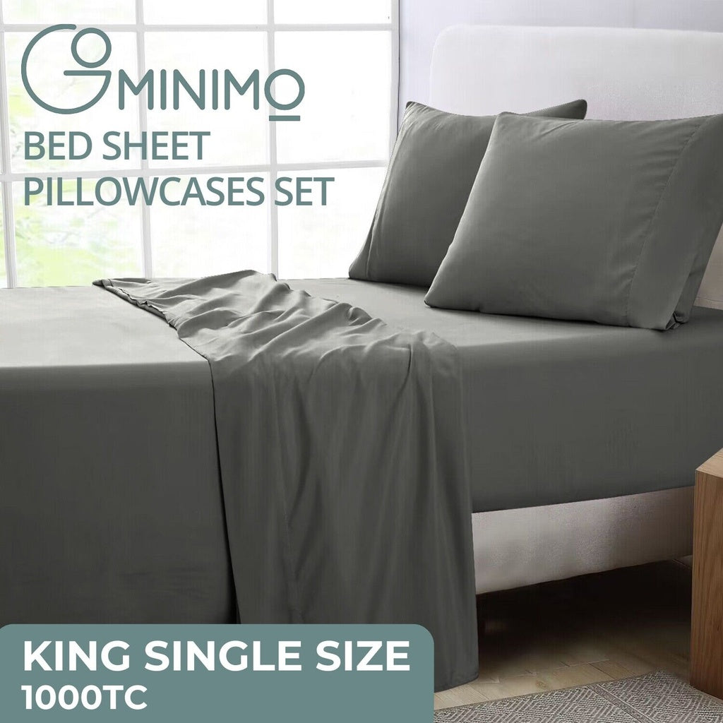 1000 Thread Count Ultra Soft Microfiber 4 Pcs Bed Sheet Set - Single King (Grey)