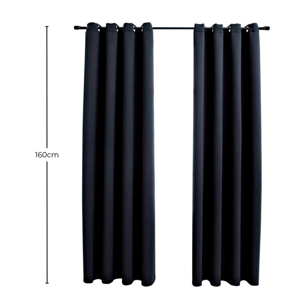 Set of 2 Thermal Insulated Blackout Window Curtains W132cm x D160cm - Black