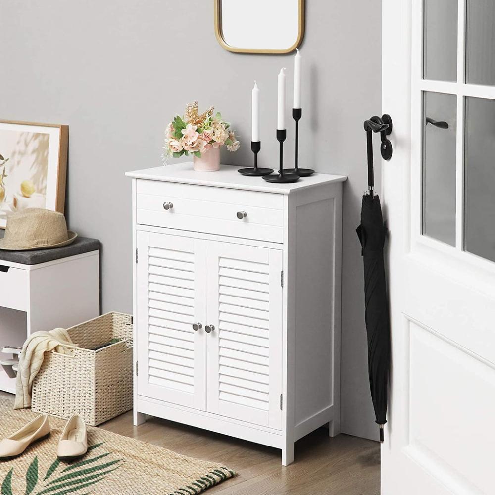 Floor Cabinet with Drawer and 2 Slat Doors White