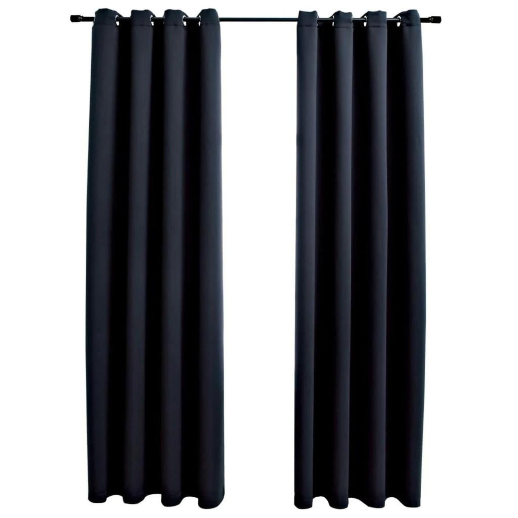 Set of 2 Thermal Insulated Blackout Window Curtains W132cm x D213cm - Black