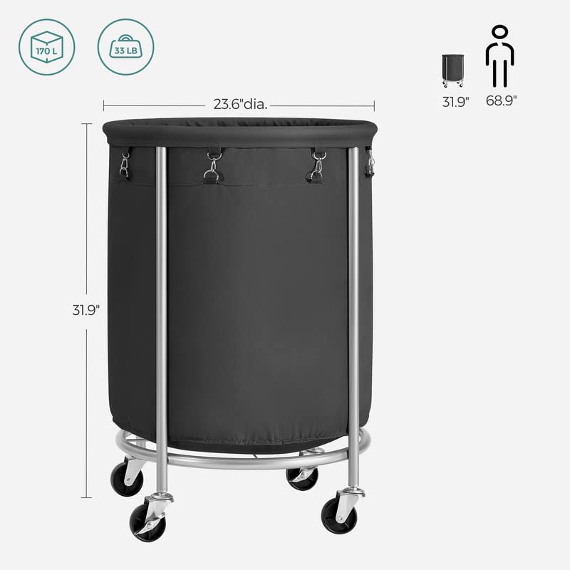 Sturdy Laundry Basket with Wheels - Black