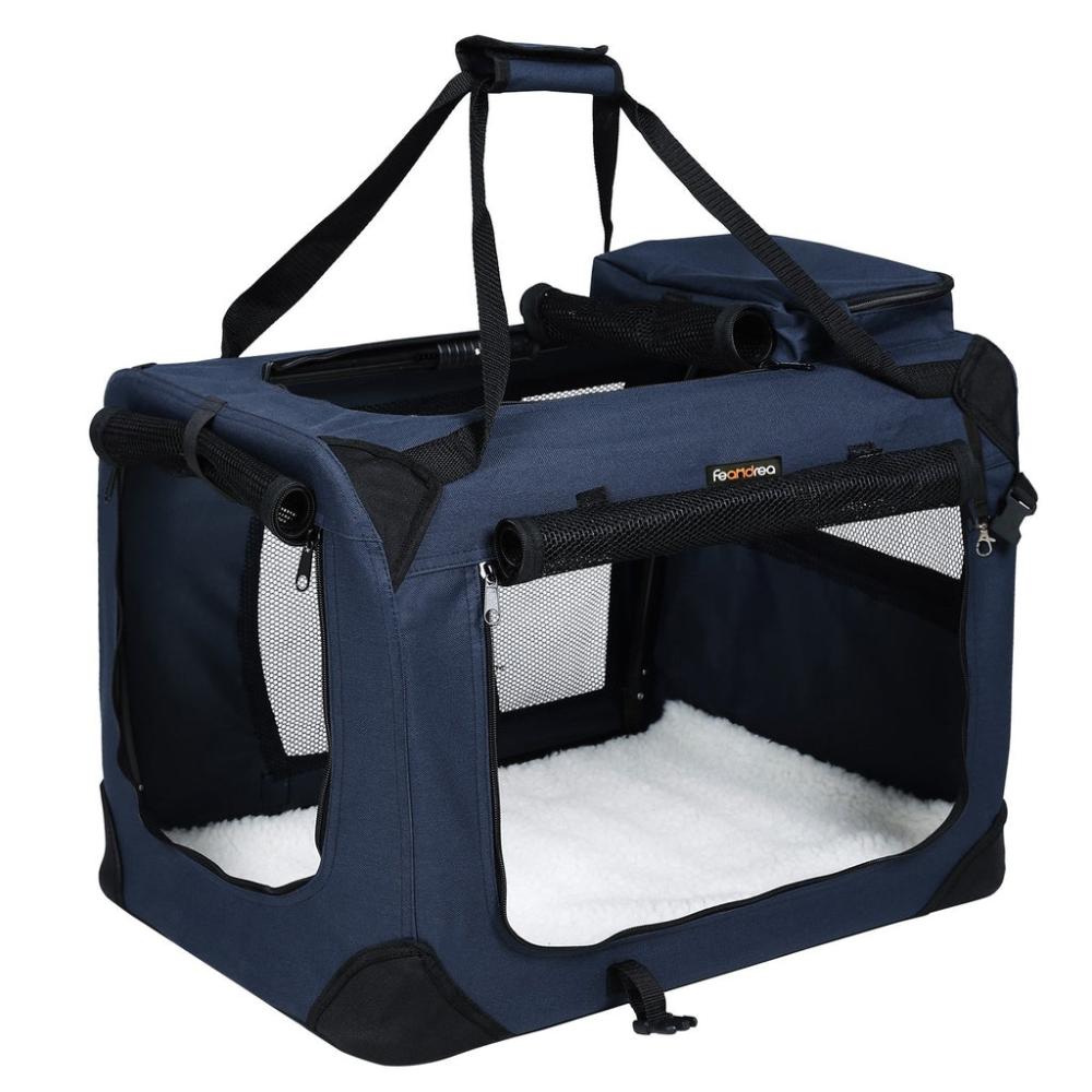 Dog Kennel Transport Box Folding Fabric Pet Carrier 60cms - Dark Blue