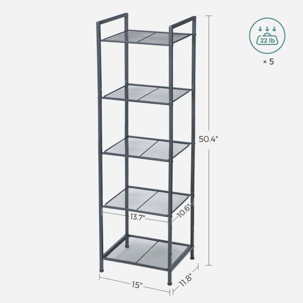 Bathroom Shelf 5-Tier Storage Rack with Adjustable Shelf Black