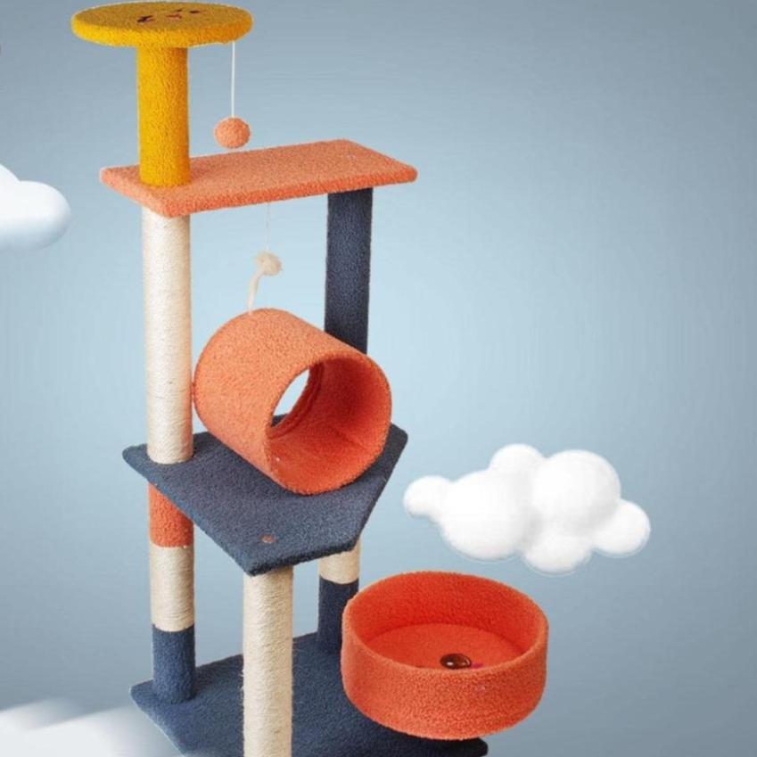 Emoji Plush Cat Condo Cat Tree with Basket - Blue Red 110cms