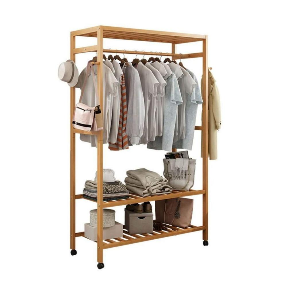 Bamboo Wardrobe Free Standing Shelves Open Wardrobe - 100cms