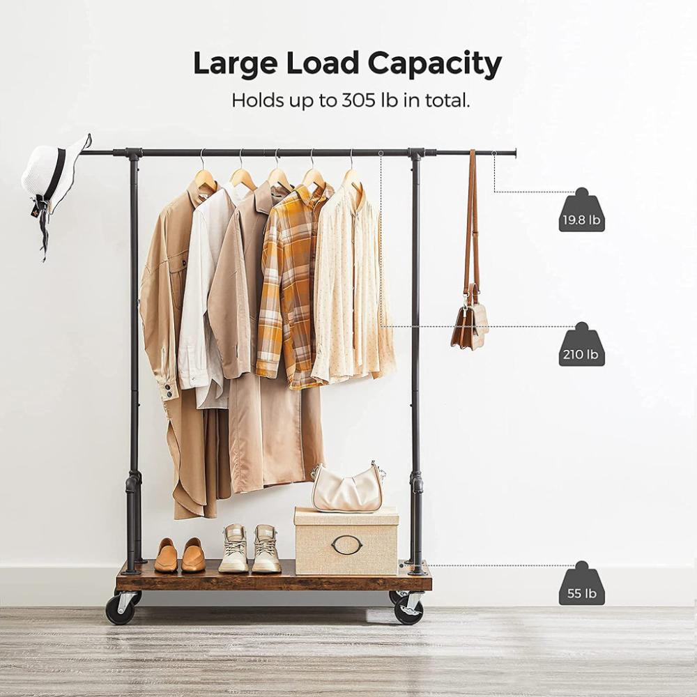 Clothes Rack Single Rail with Wheels