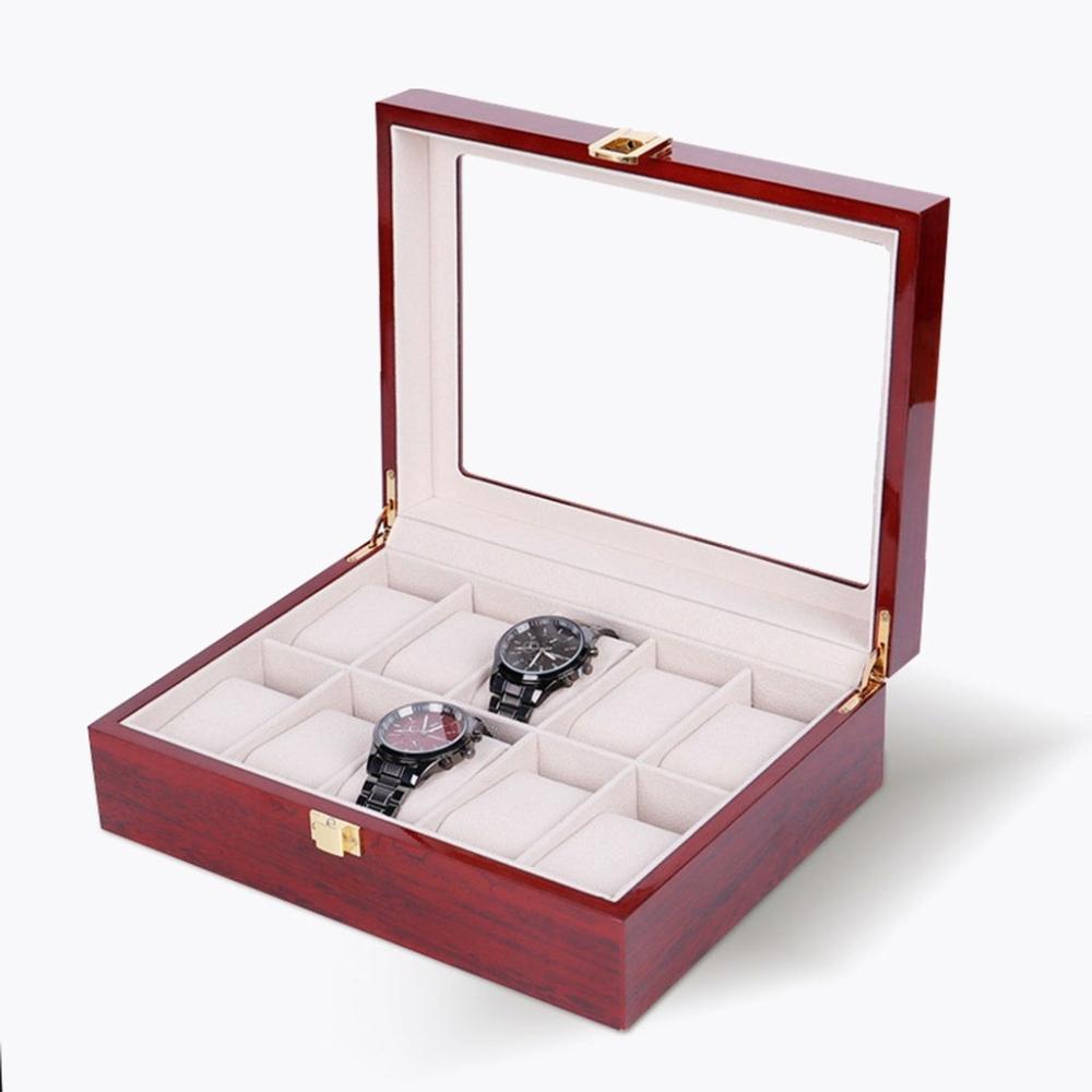 10 Slot Watch Display Box - Red Wood