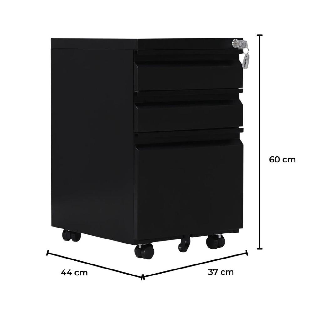 3 Drawer Mobile File Cabinet with Lock (Black)