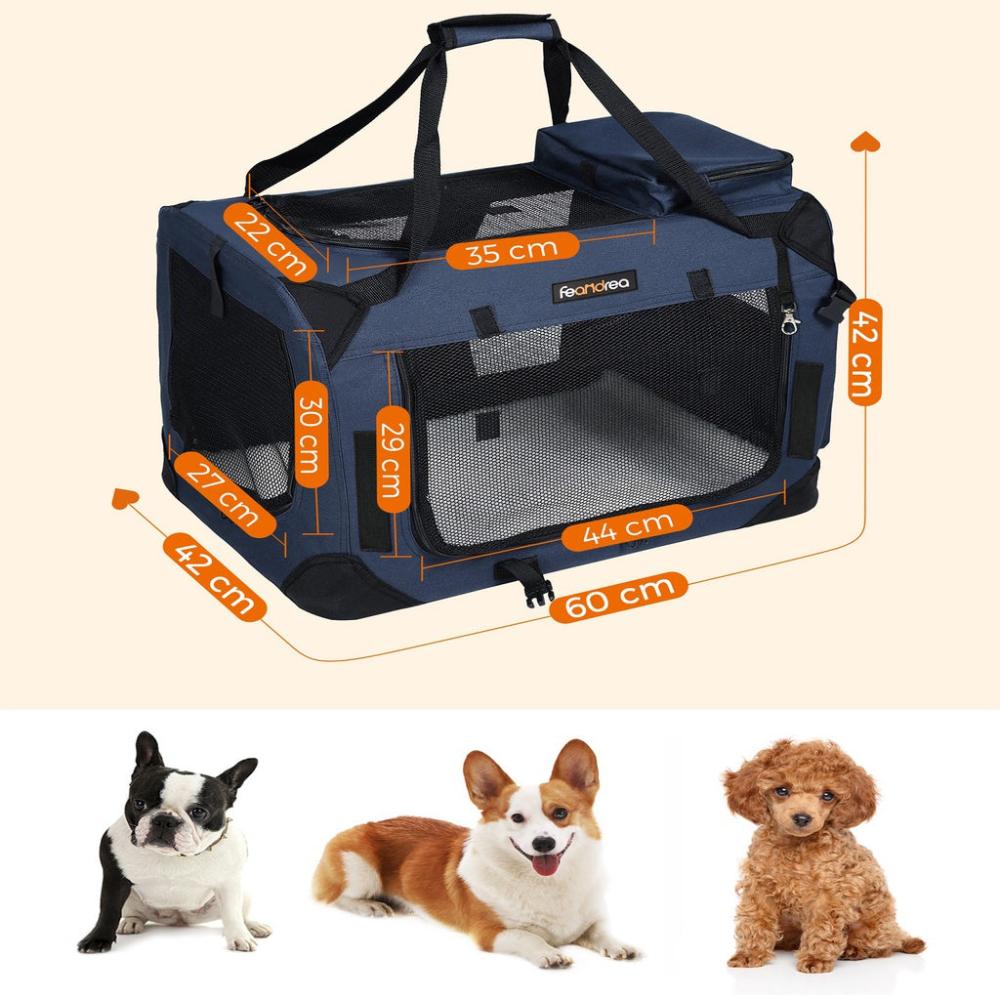 Dog Kennel Transport Box Folding Fabric Pet Carrier 60cms - Dark Blue