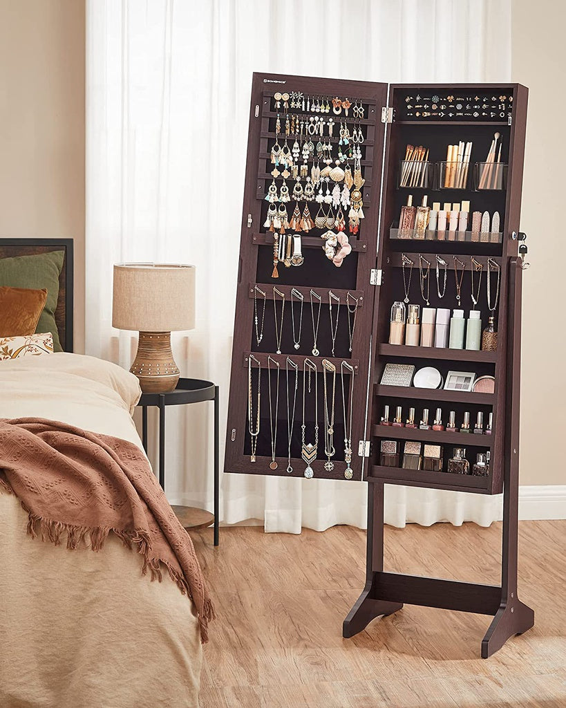 Jewelry Cabinet Armoire with Full-Length Frameless Mirror - Brown