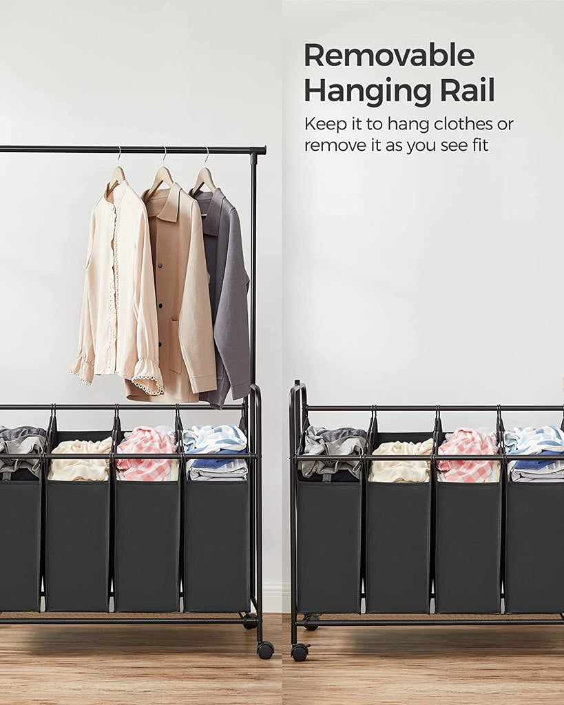 4-Bag Laundry Sorter Rolling Cart with Hanging Bar