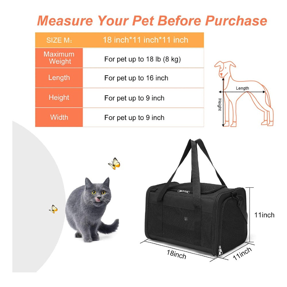 Durable Portable Pet Carrier-M Size (Black)