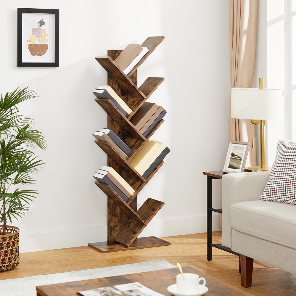 Wooden 8 Tier Tree Bookshelf - Rustic Brown