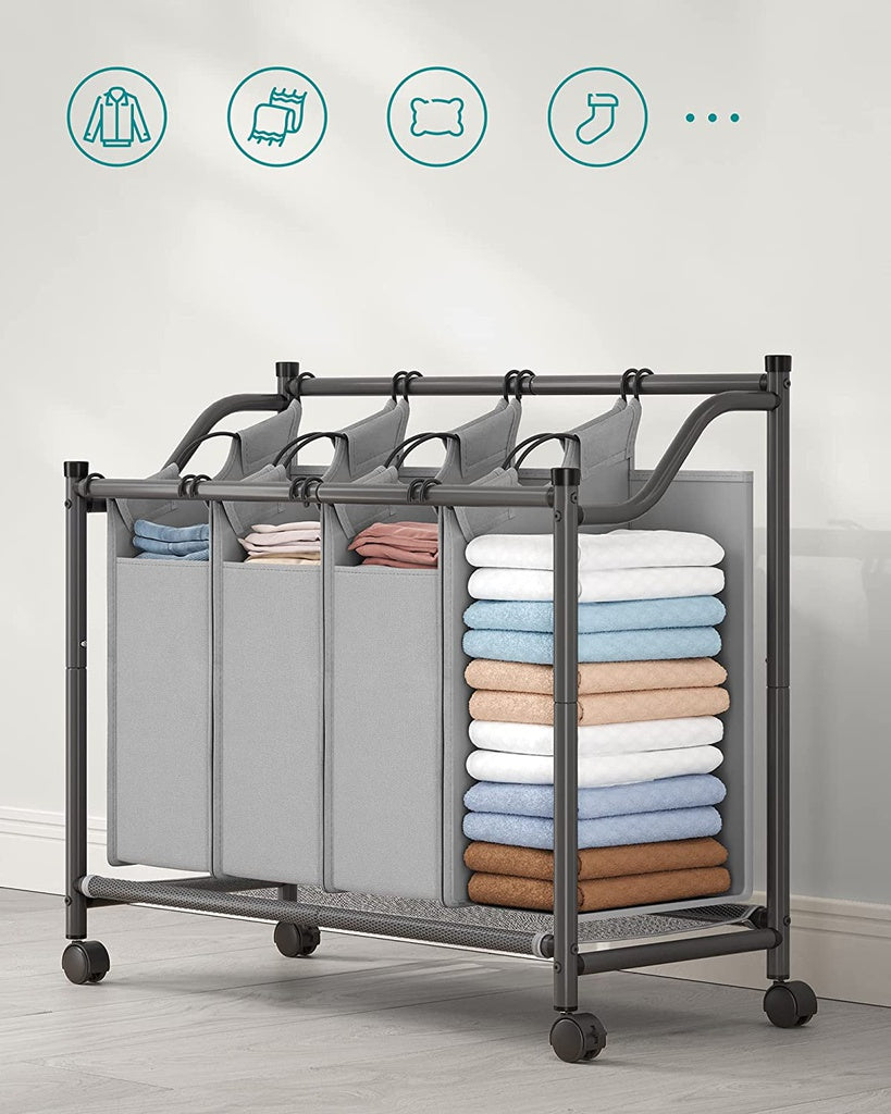 Laundry Basket with 4 Removable Laundry Bin on Wheels Gray