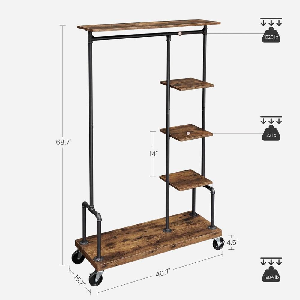 Industrial metal Clothes Rack - Rustic Brown