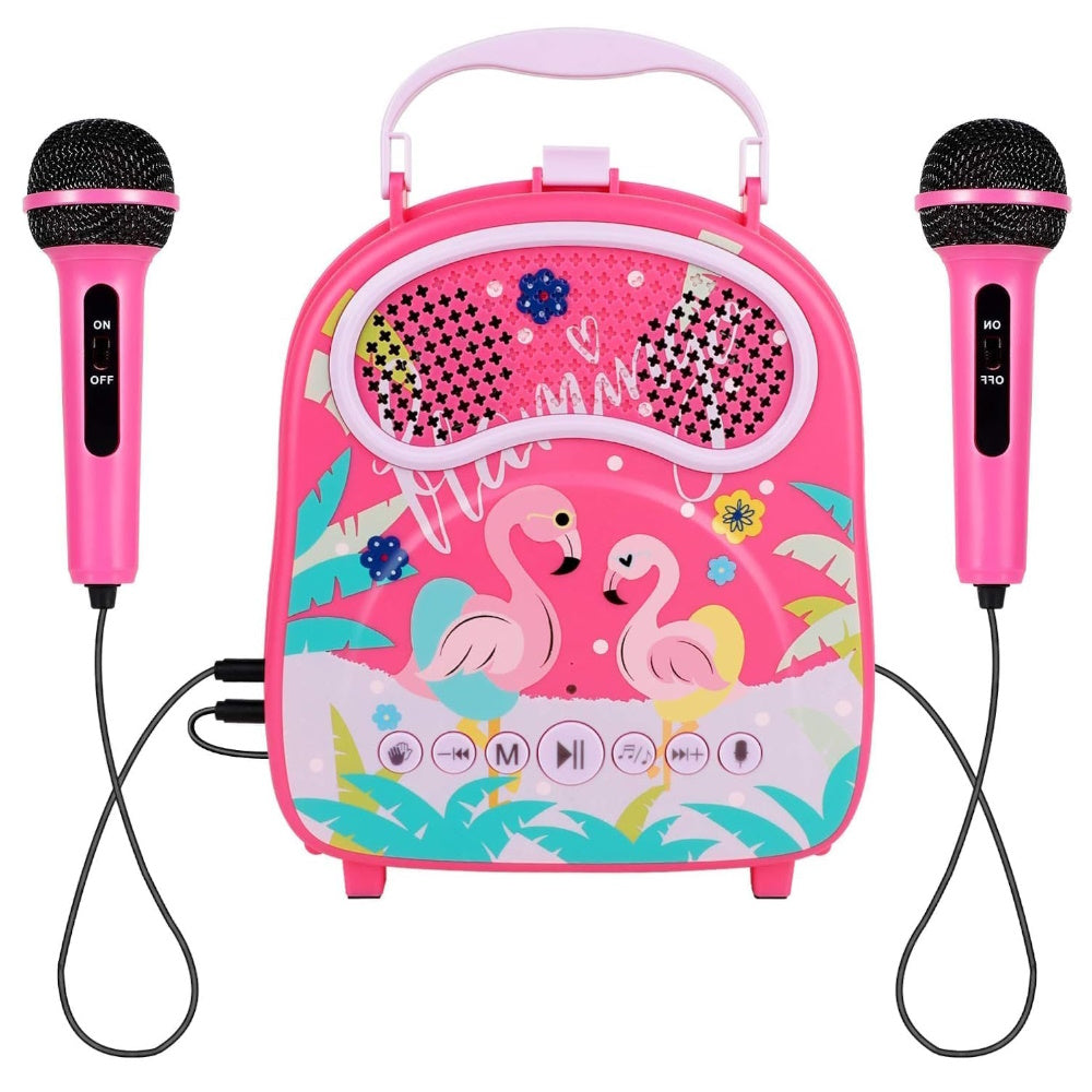 Kids Portable Karaoke with Two Microphones (Rectangle, Pink Flamingo)