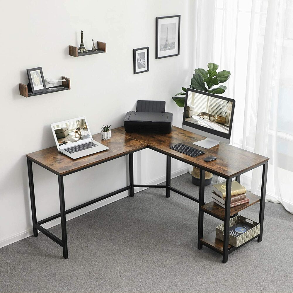 Authentic Style L-Shaped Desk with Shelves