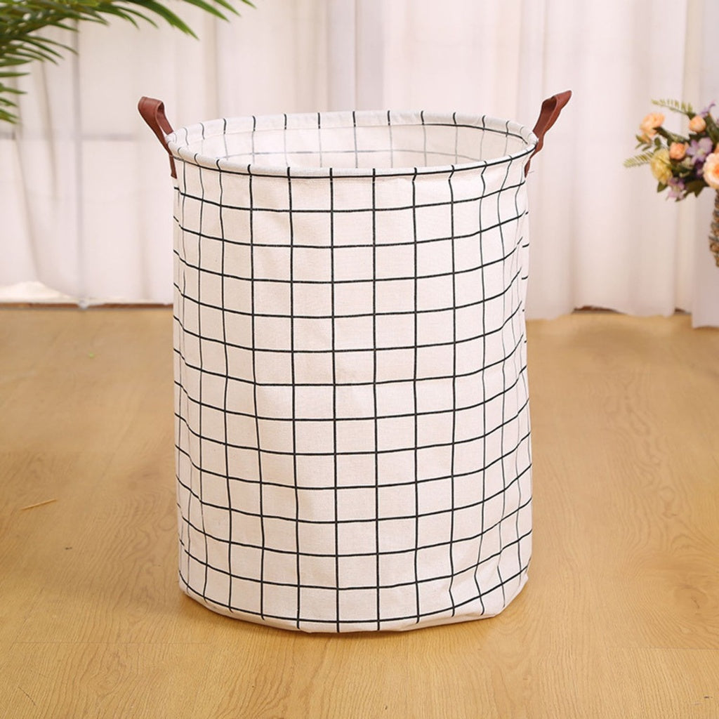 Laundry Basket Round Foldable (White Square)