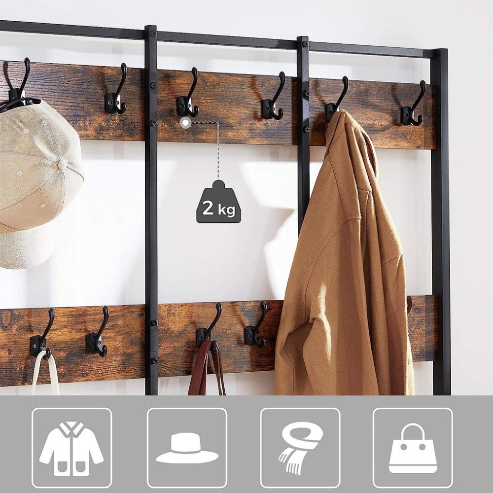 Large Coat Rack Stand Coat Tree with 12 Hooks - Brown and Black