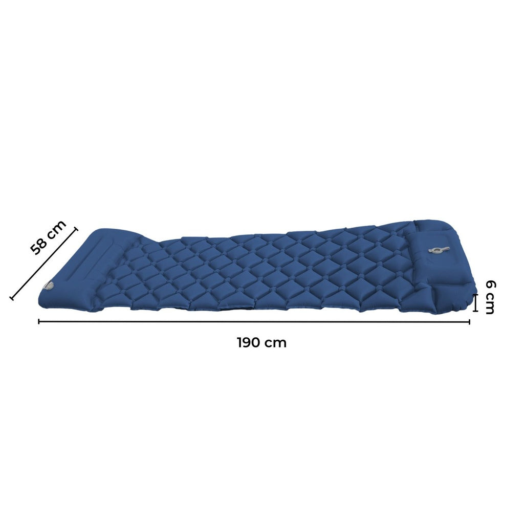 Inflatable Camping Sleeping Pad with Pillow (Navy Blue)