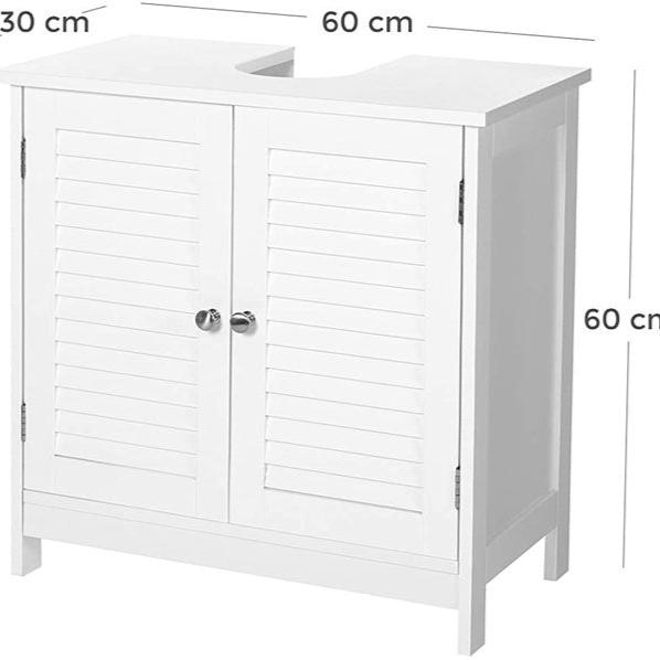 Under Sink Cabinet Cupboard with 2 Louvered Doors - White