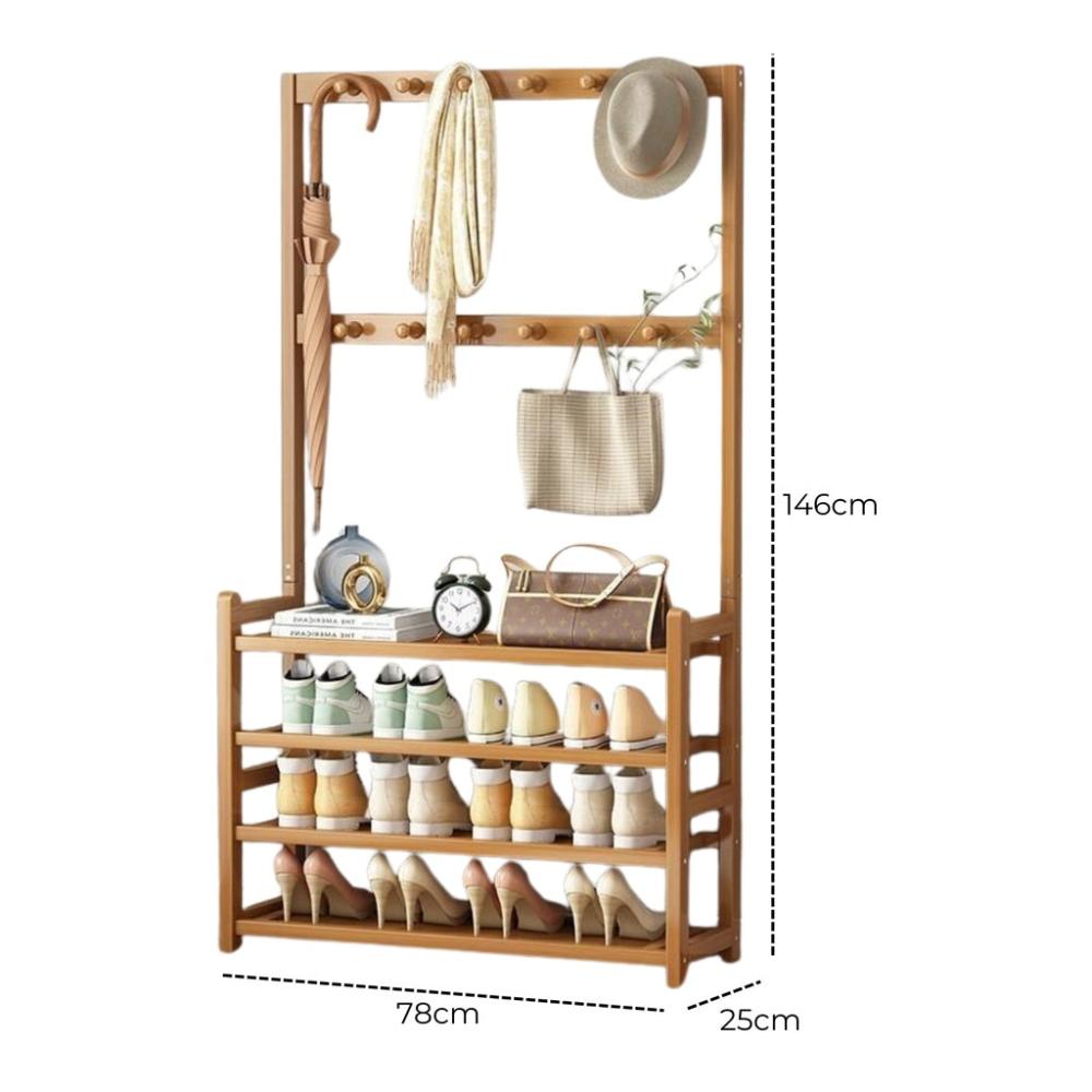 Bamboo Clothes Rack and Shoe Rack Shelves 80cm - Natural