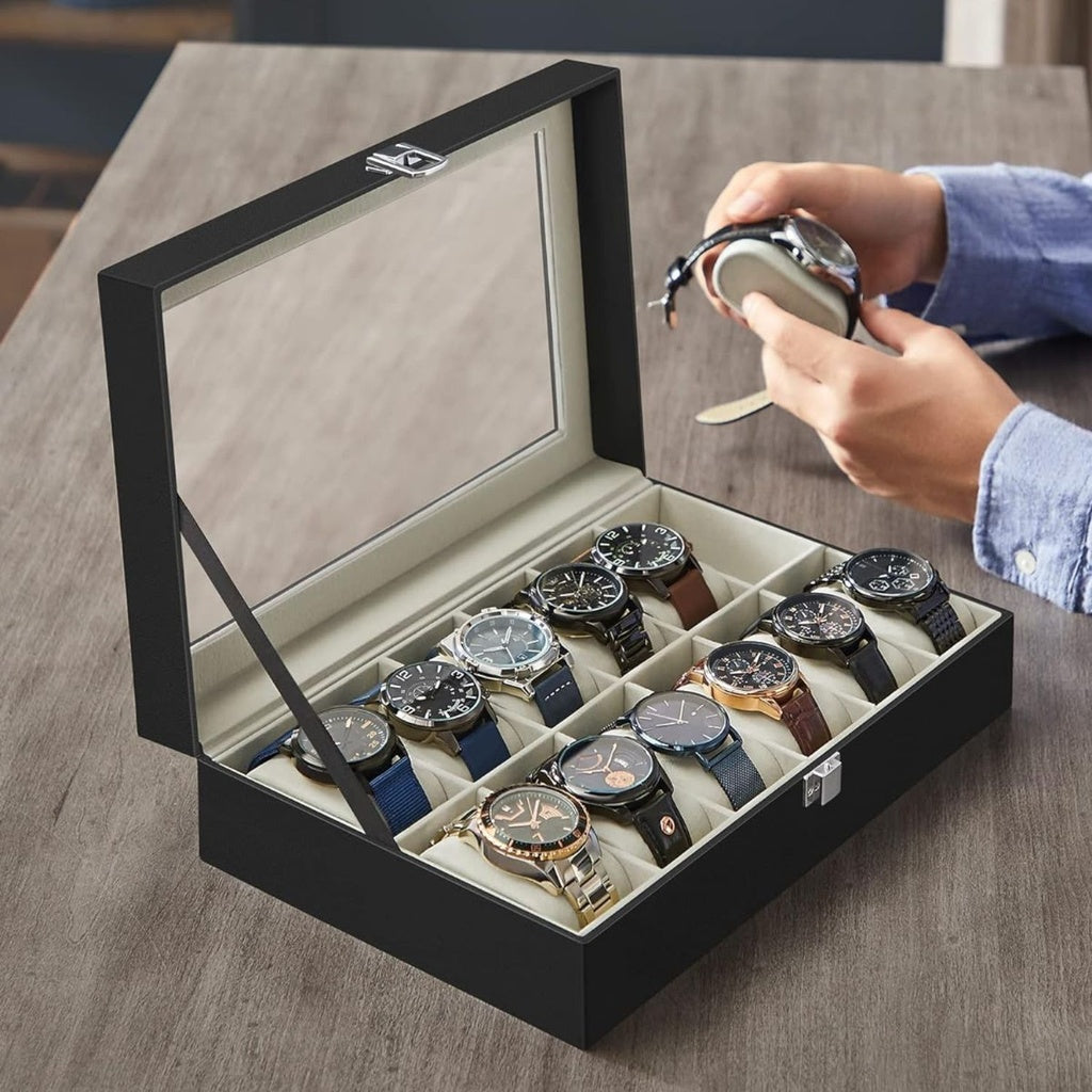 12 Slots Watch Box with Glass Lid