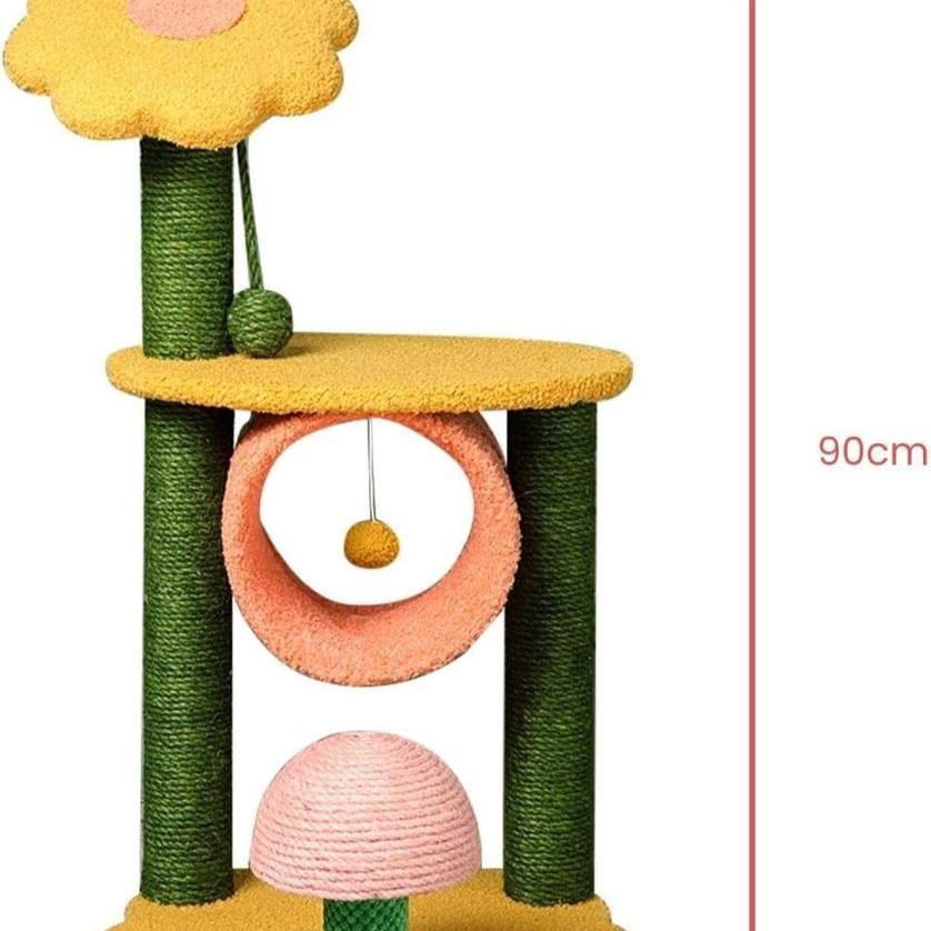 Sunflower Plush Scratching Post Cat Tree - 90cms