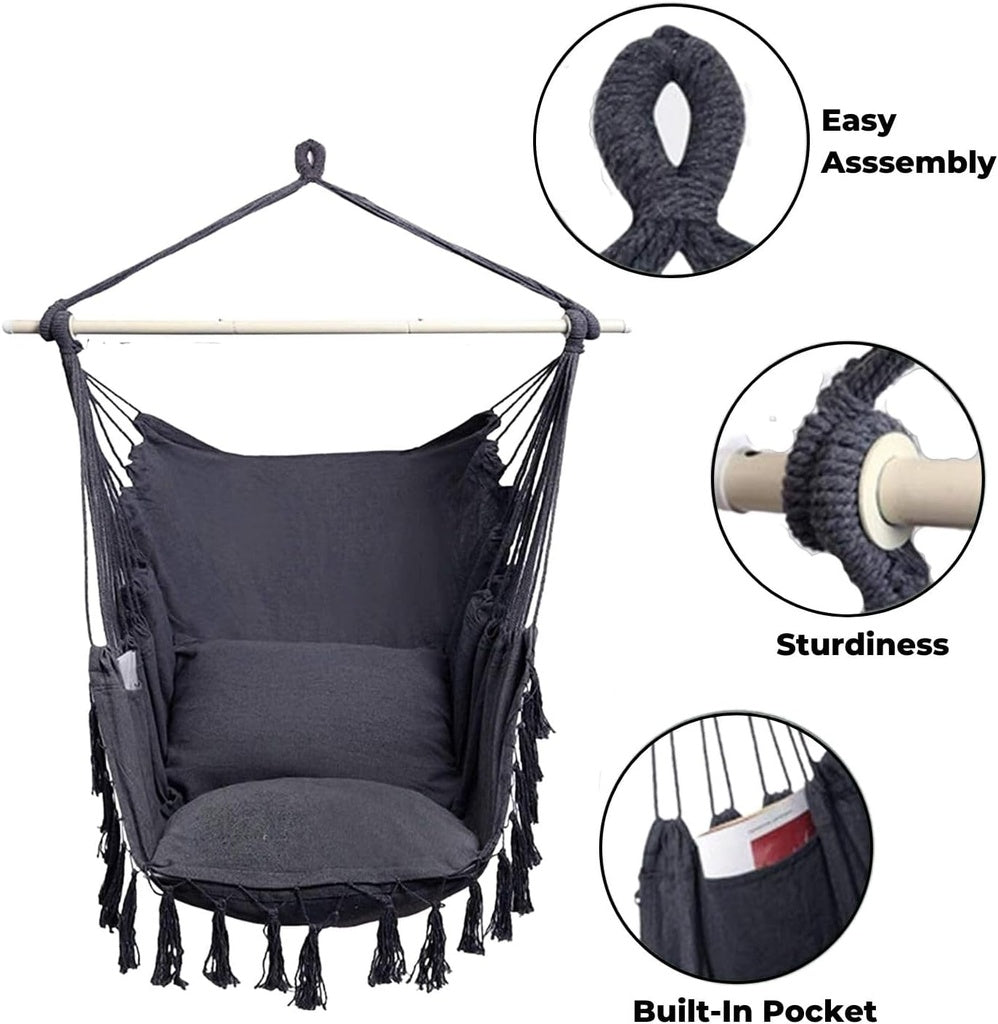 Hammock Chair Swing with Cushion and Pillow - Dark Grey