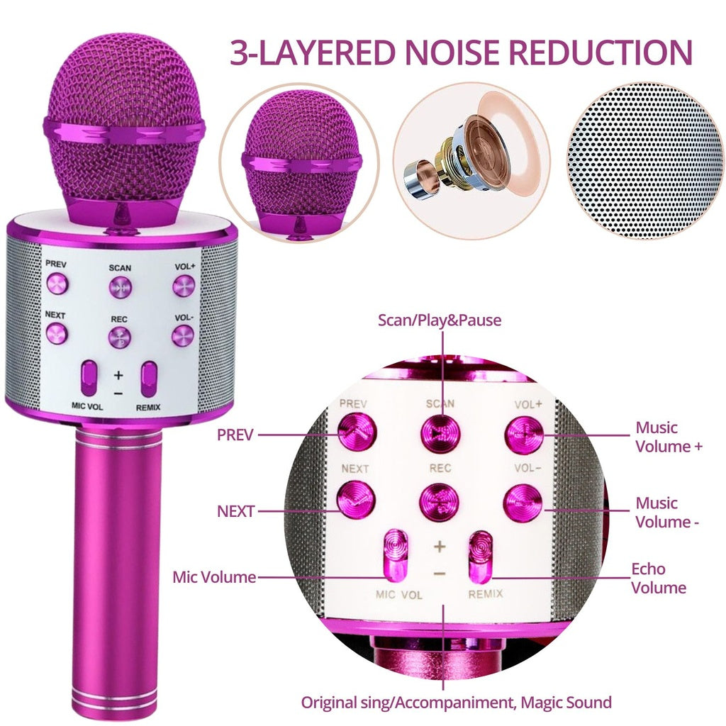 4 in 1 Wireless Bluetooth Karaoke Microphone with Record Function (Pink)