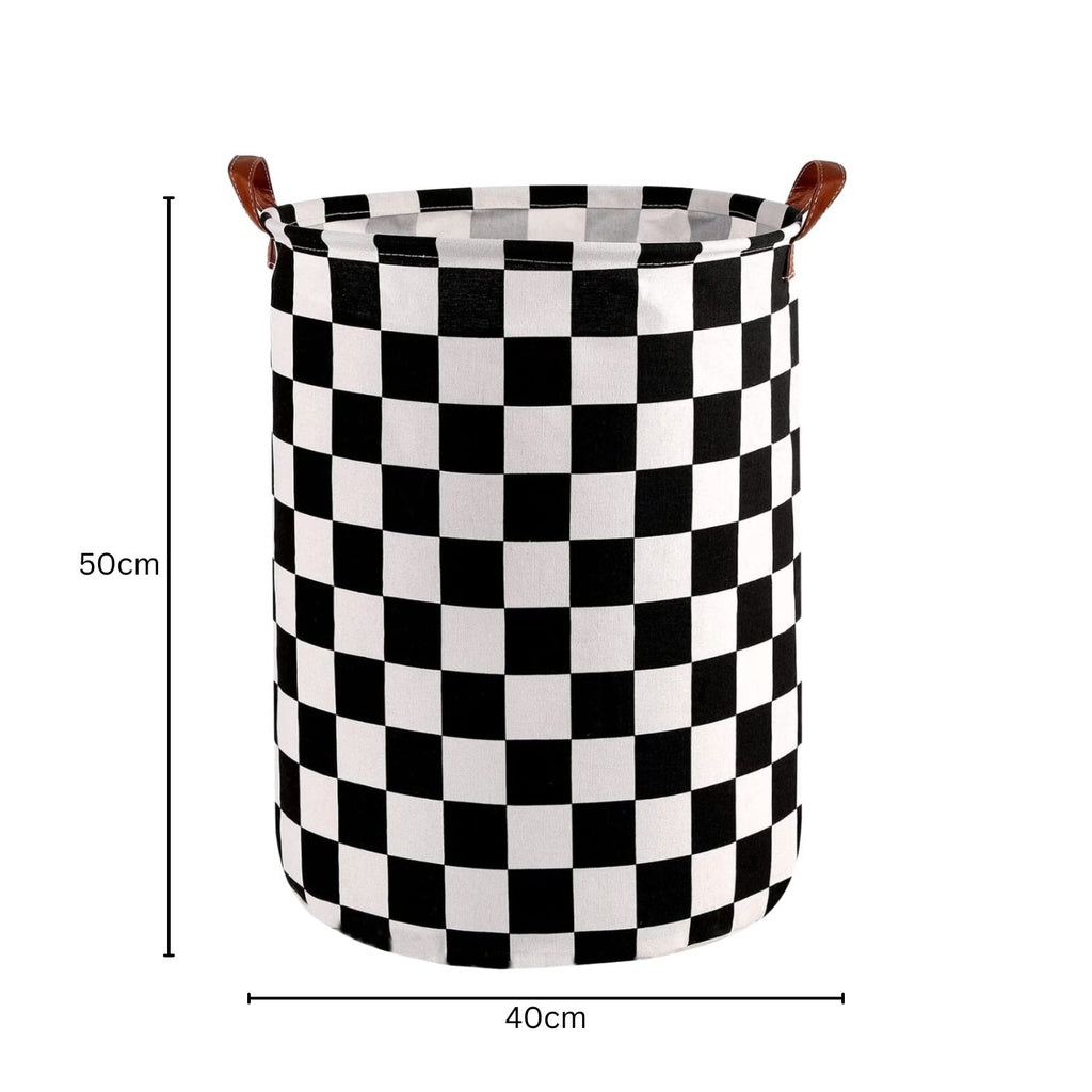 Laundry Basket Round Foldable (Checkered)