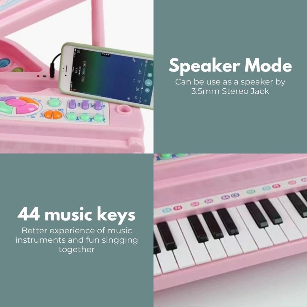 Kids Electronic Piano Keyboard Toy with Microphone and Chair (Pink)