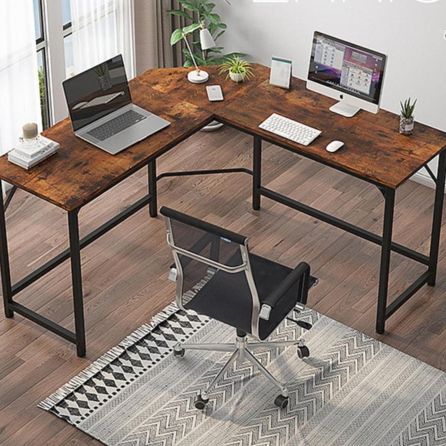 L-Shaped Corner Computer Desk with CPU Stand (Brown)