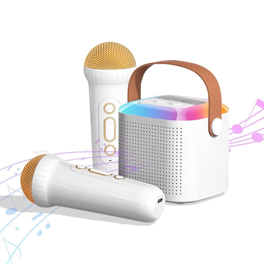 Portable Bluetooth Karaoke Speaker with 2 Wireless Microphones (Beige)