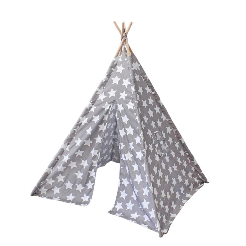 Kids Teepee Tent with Side Window - Grey Star