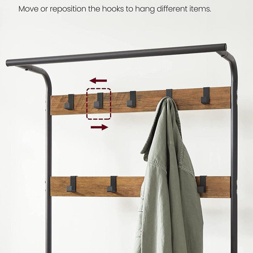 Coat Rack with Shoe Rack 183cms - Walnut Brown and Black